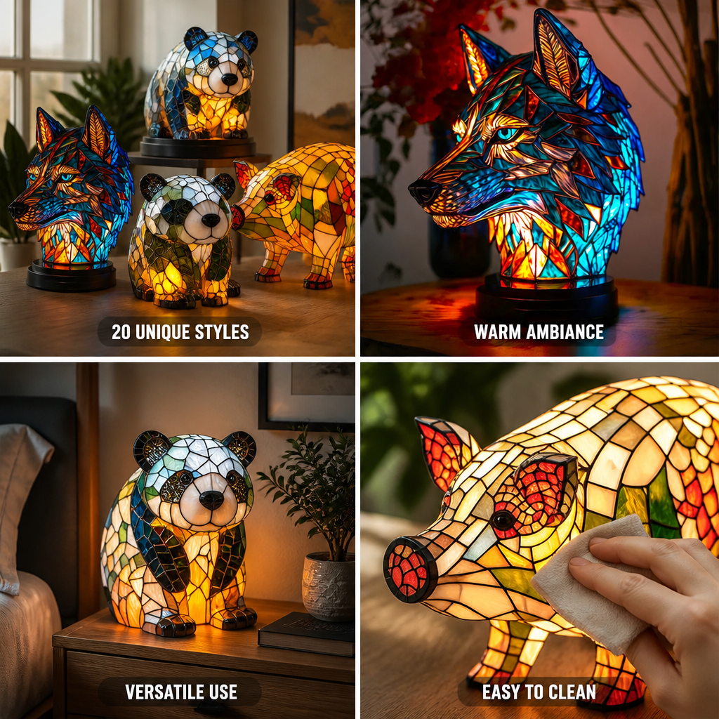 Colorful Stained Glass Animal-Print Table Lamp (20 Styles)