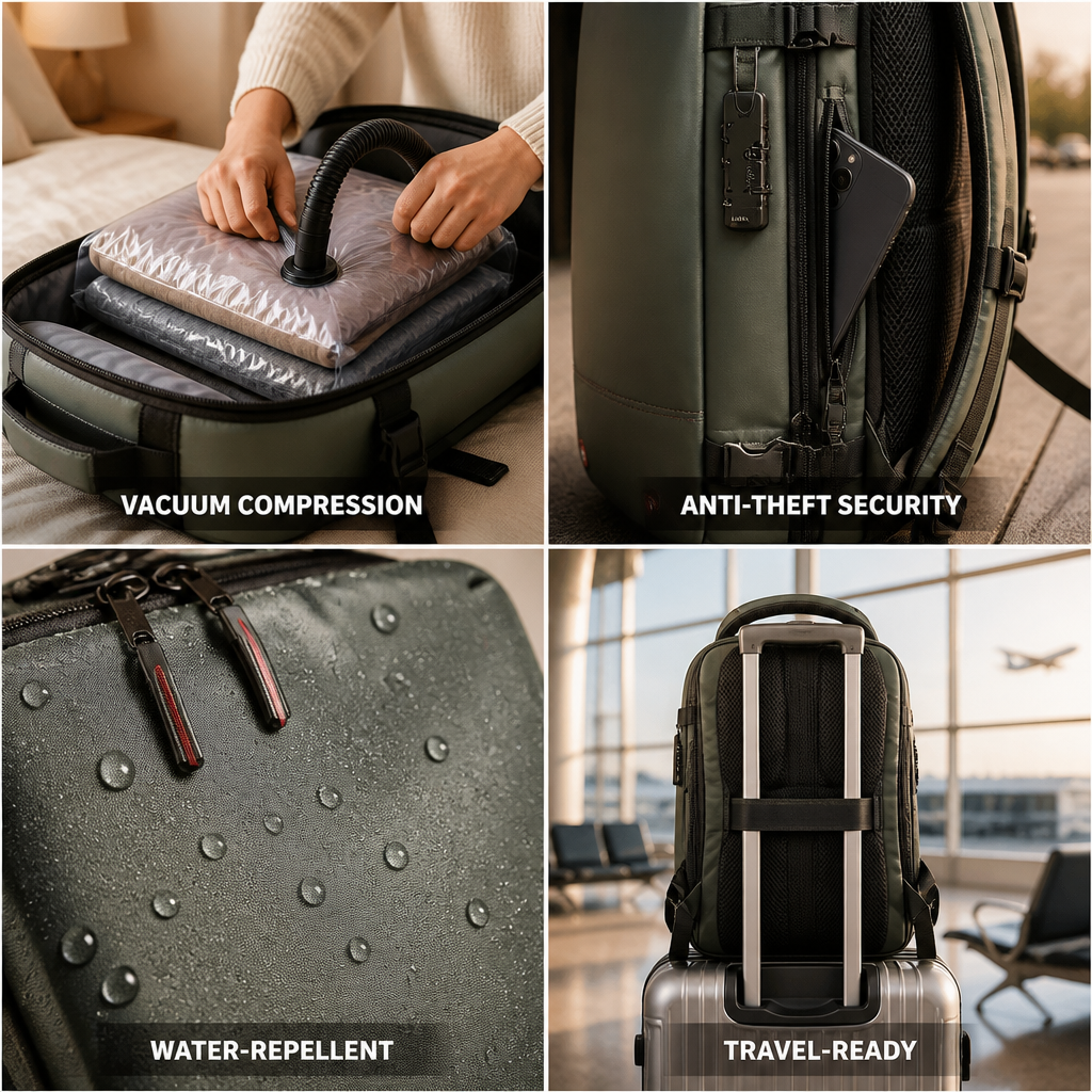 Expandable Vacuum-Compression Anti-Theft Backpack
