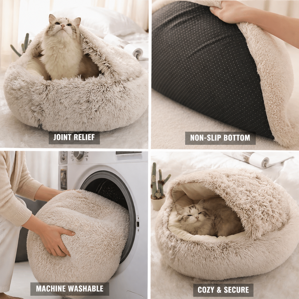 Joint-Relief Plush Non-Slip Pet Cave Bed