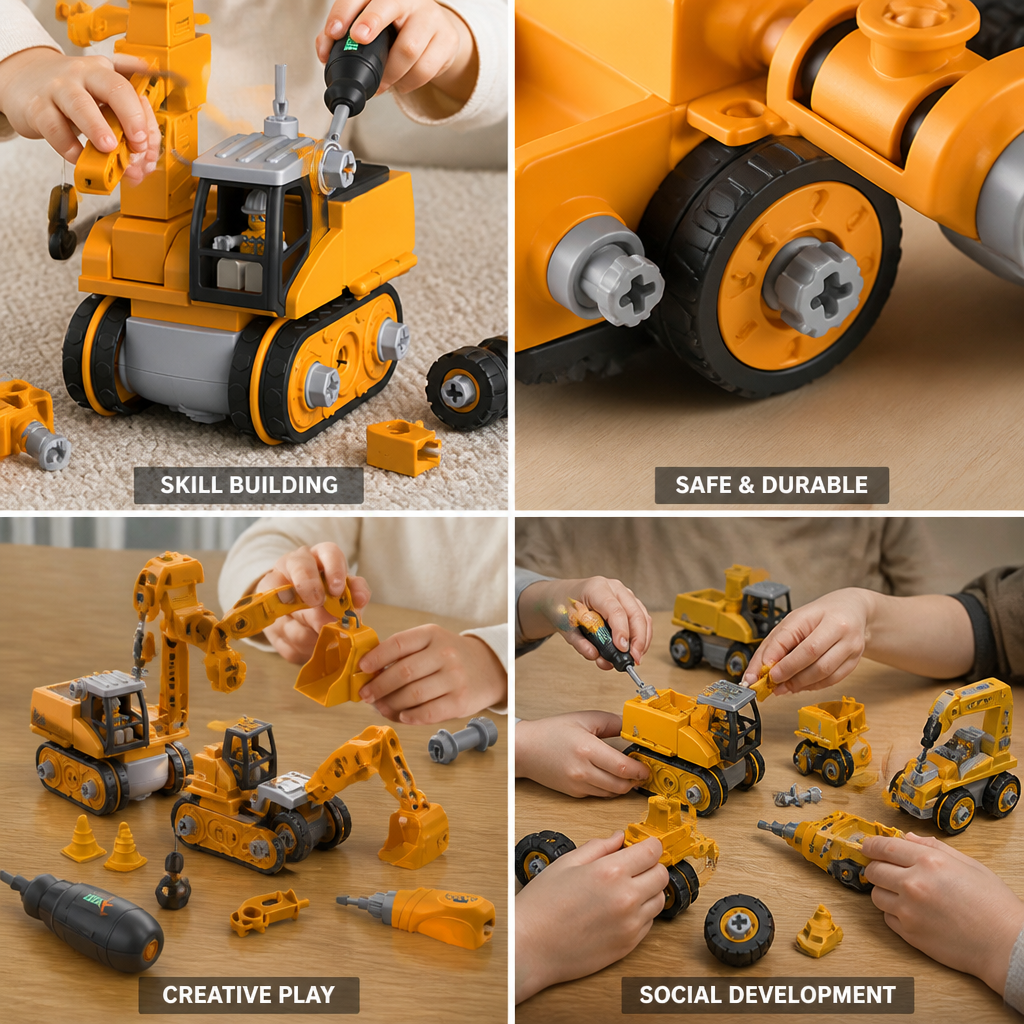 BPA-Free 120-Piece Educational Construction Vehicle Set (Ages 4+)