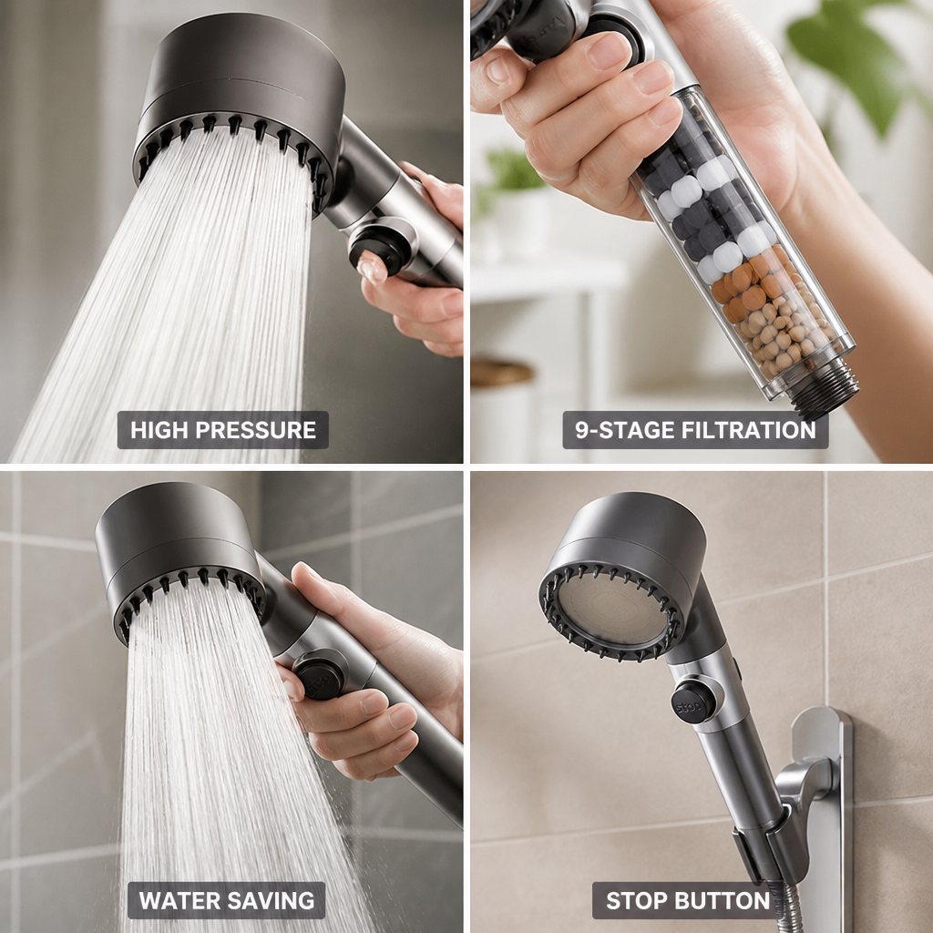 High-Pressure 9-Stage Filter Handheld Shower Head