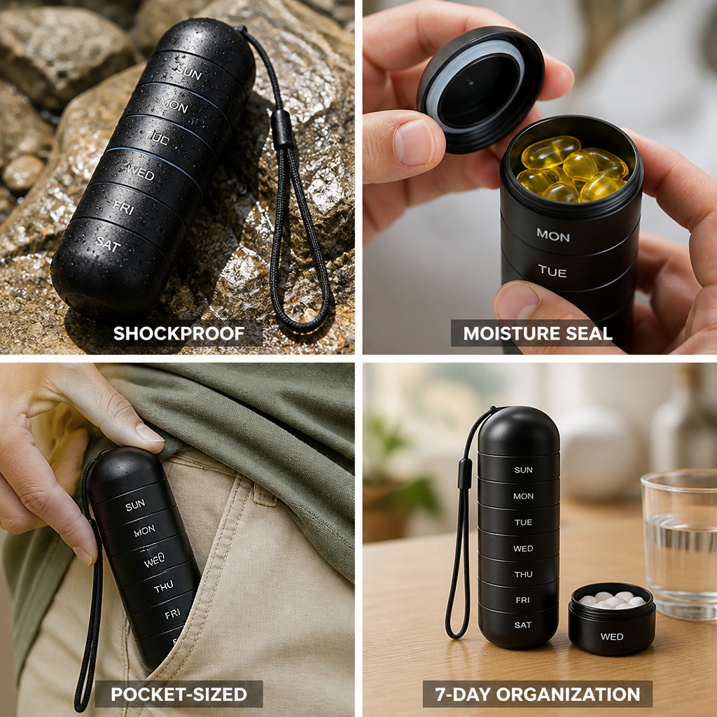 Shockproof Aluminum Silicone-Seal Pill Organizer (7-Day)