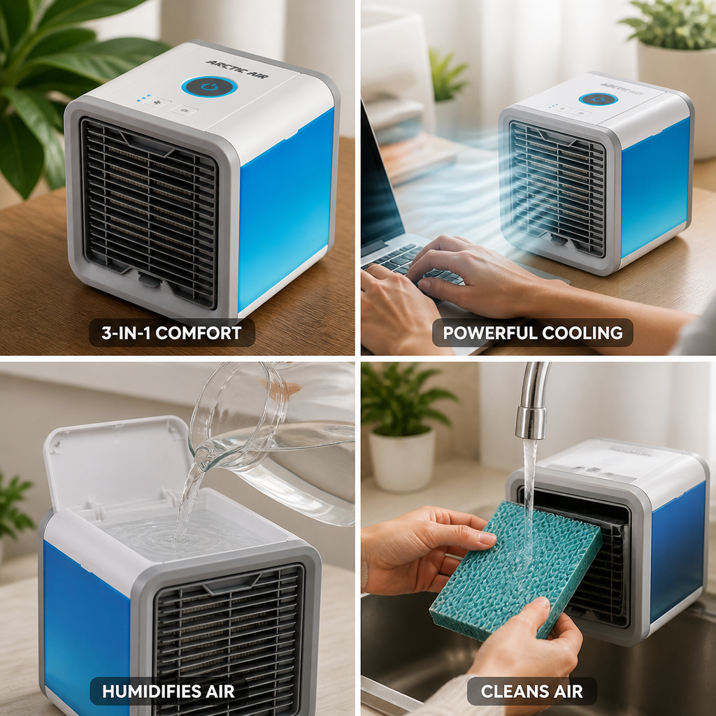 USB-Powered 3-in-1 Air Cooler, Humidifier & Purifier