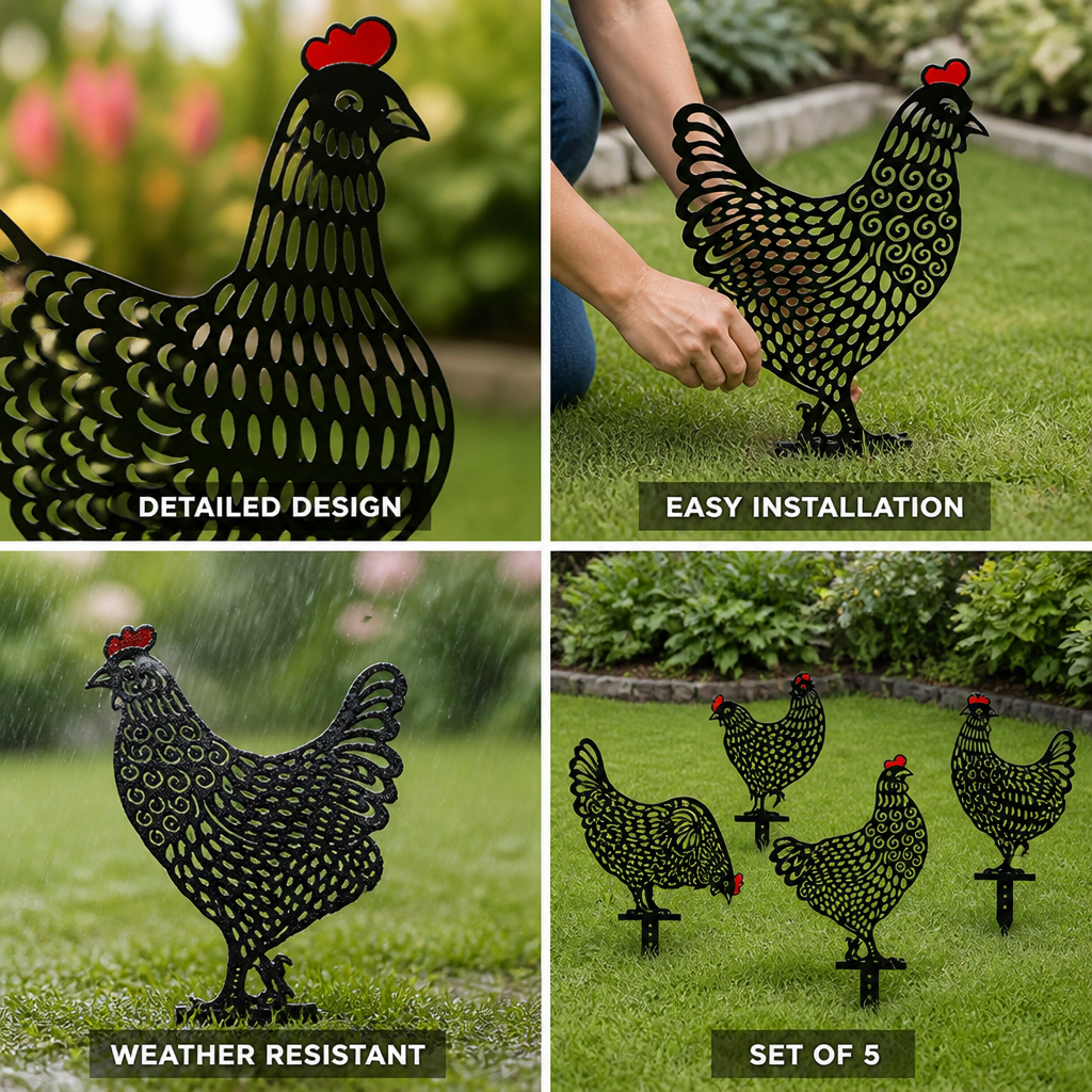 Weather-Resistant Acrylic Chicken Garden Stakes (Set of 5)