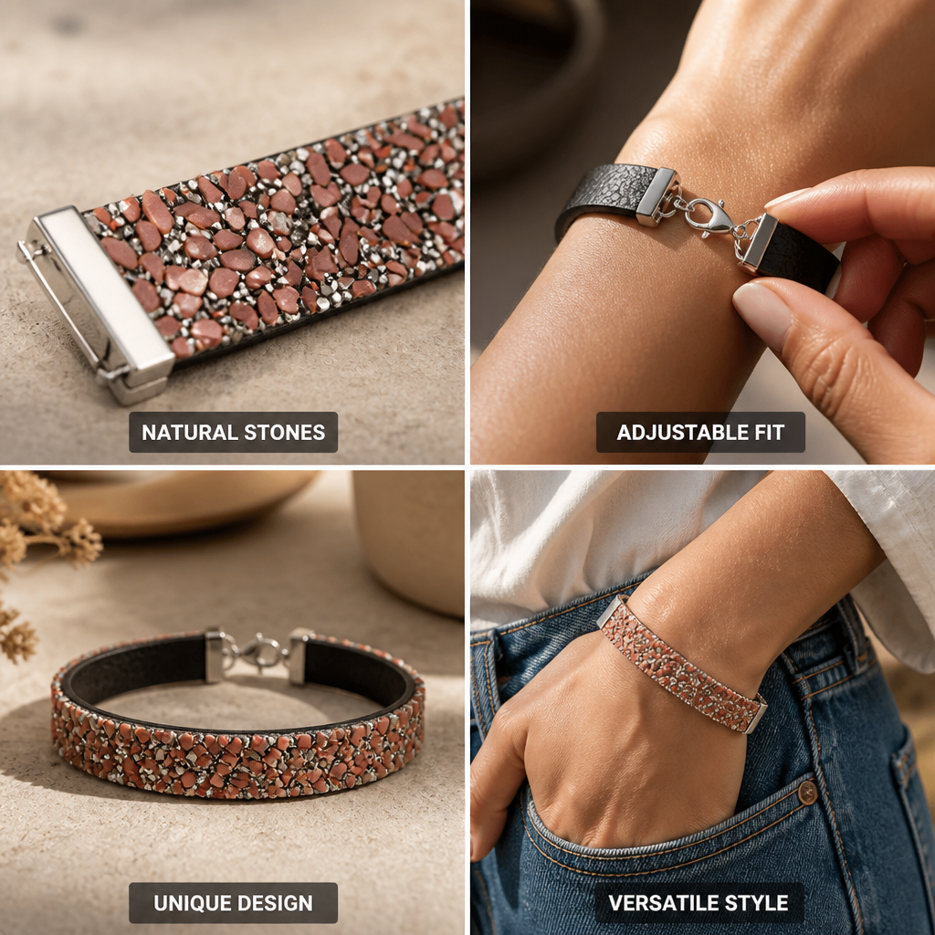 Natural Stone & Leather Adjustable Bracelet
