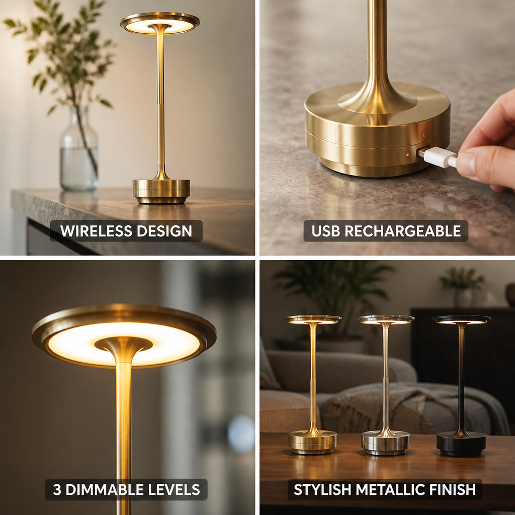 Wireless USB Rechargeable Dimmable Table Lamp
