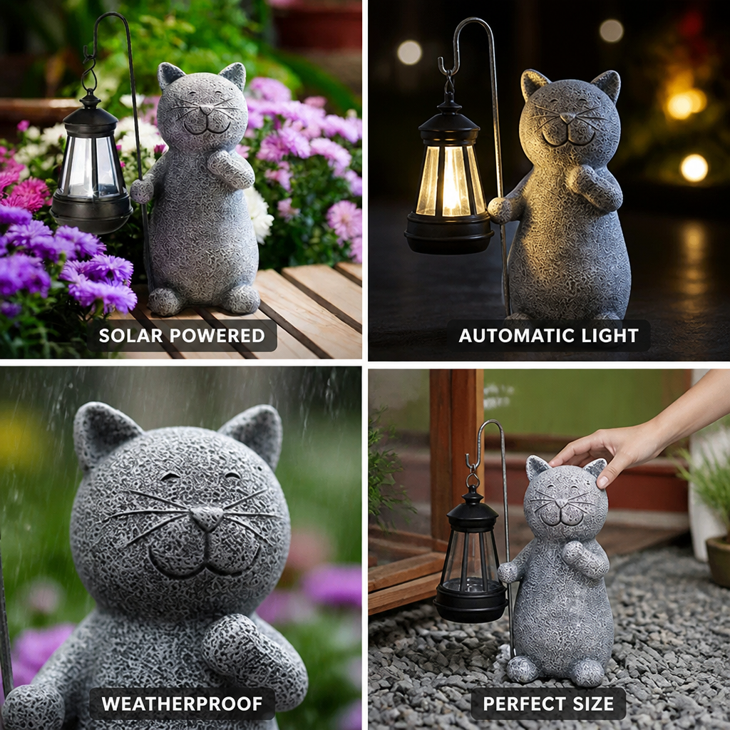 Solar-Powered Weatherproof Cat Figurine Garden Light