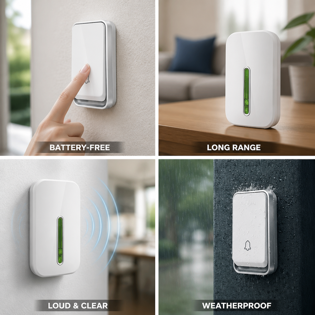 Kinetic-Powered Long-Range Doorbell (With Receiver)