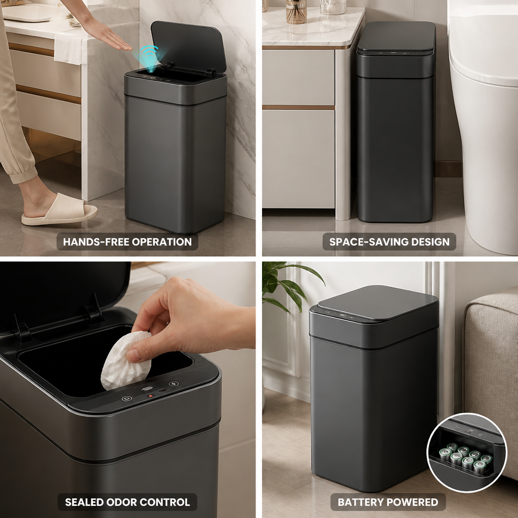 Touchless Sensor Dual-Mode Sealed-Lid Trash Can (11L)