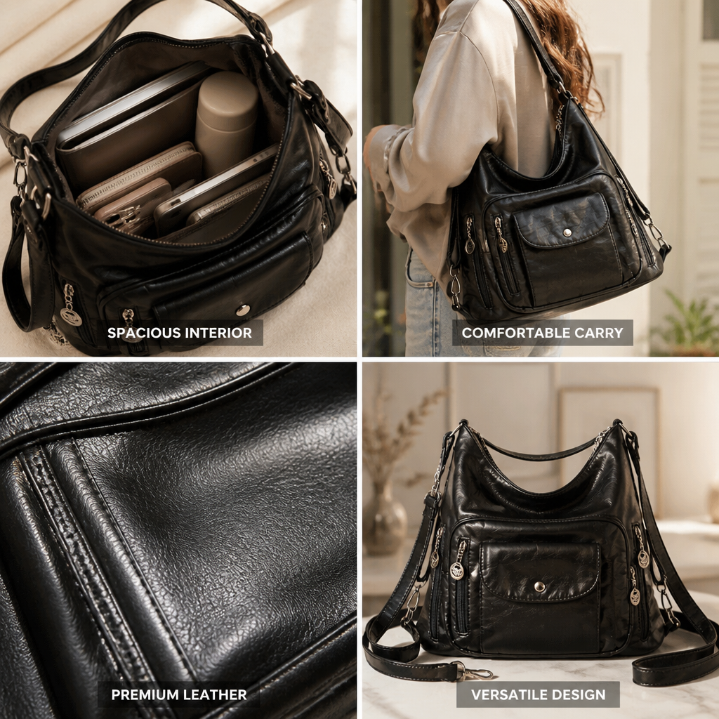Supple Leather Convertible Tote Bag (Magnetic Closure)