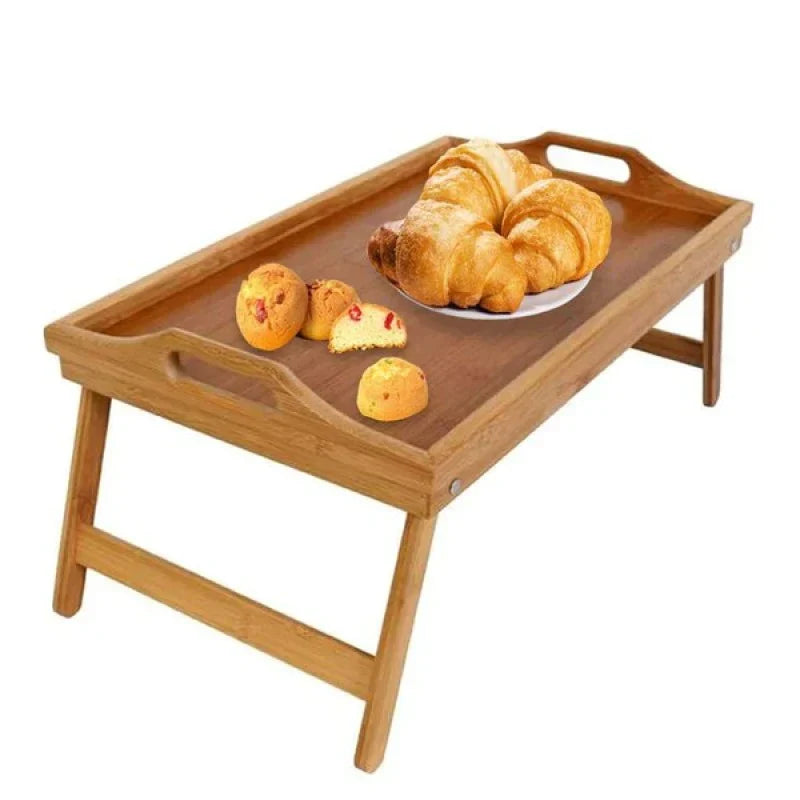 Folding Leg Bamboo Breakfast Tray with Sturdy Surface