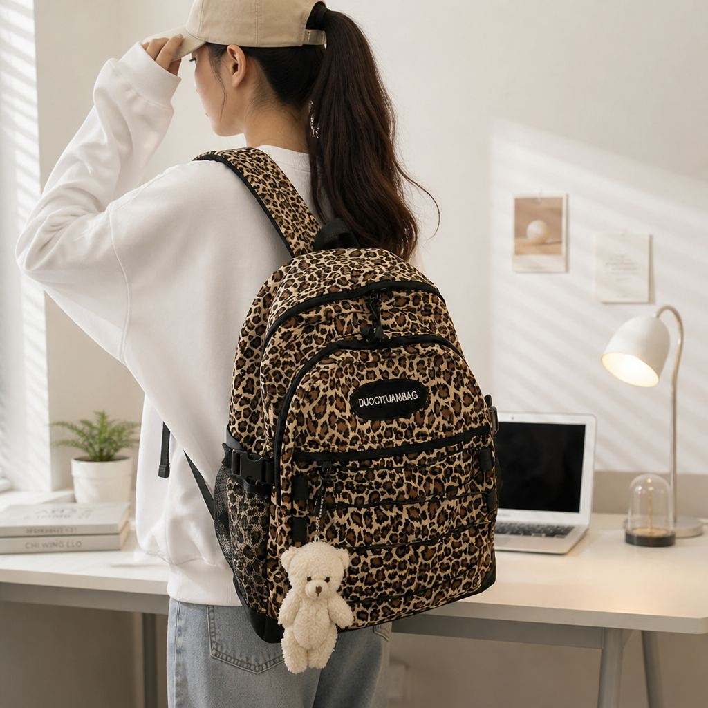 Large-Capacity Nylon Animal Print Women's Backpack