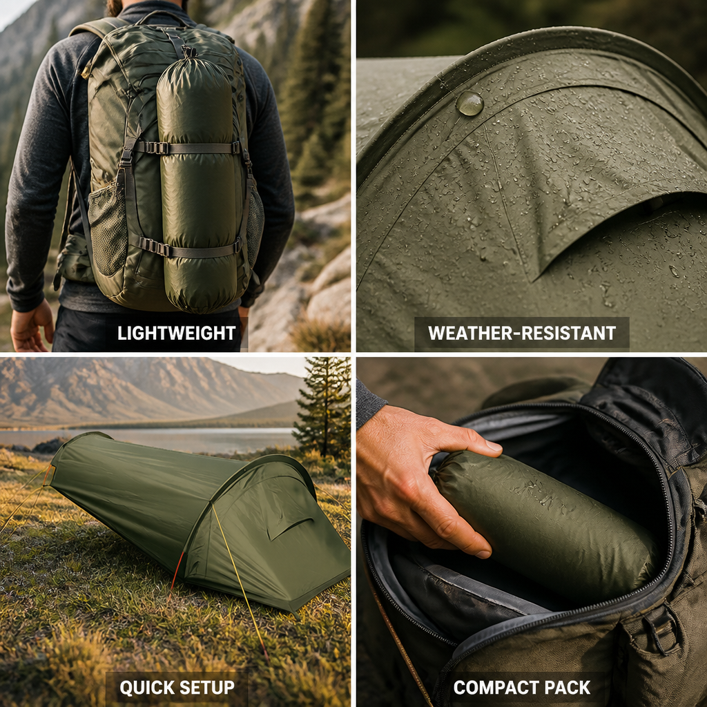 Lightweight Weather-Resistant Quick-Setup Backpacking Tent (1-2 Person)