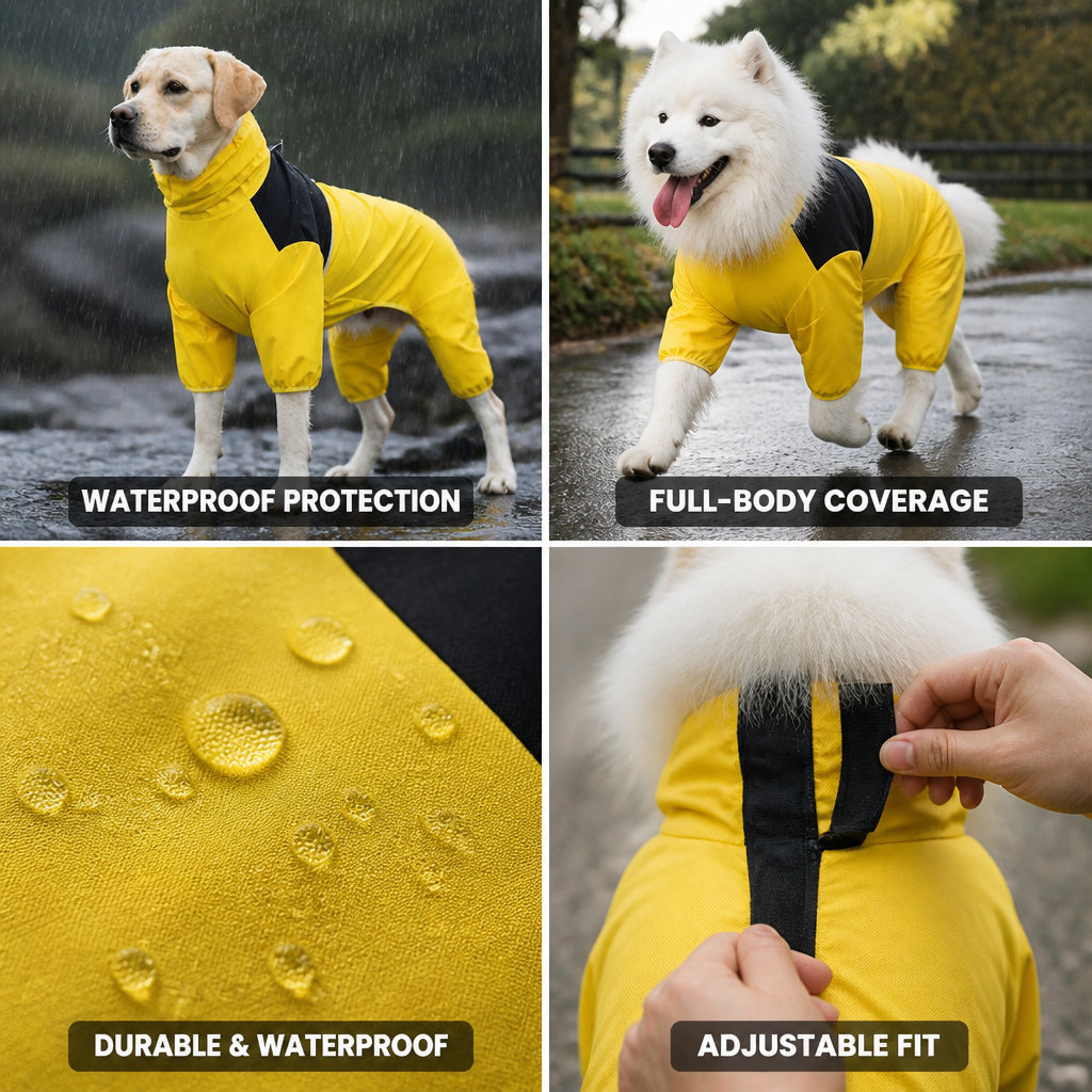 Waterproof Four-Leg Full-Coverage Dog Raincoat (Adjustable Straps)