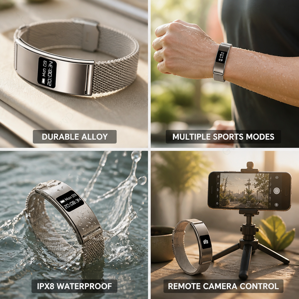 Zinc Alloy IPX8 Waterproof Fitness Bracelet