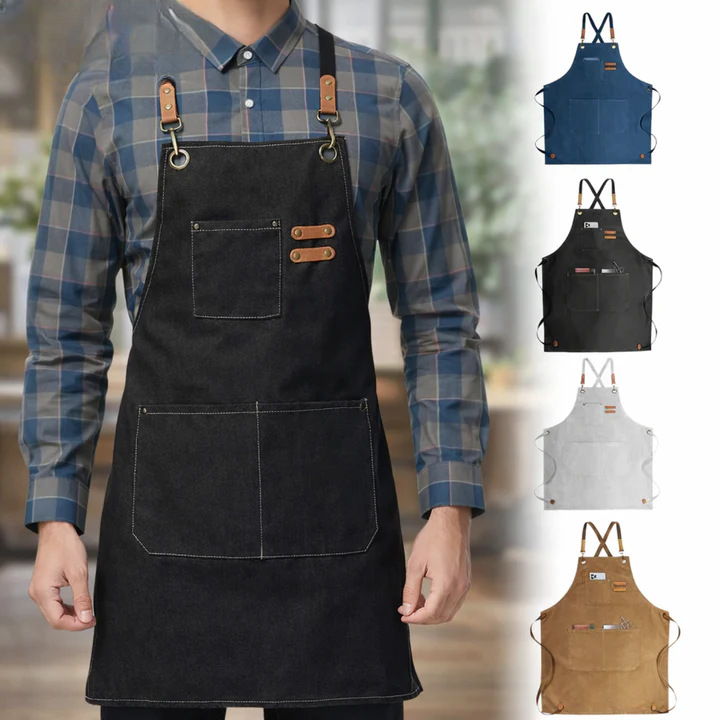 Work Apron with Cross-Back Straps and Several Pockets