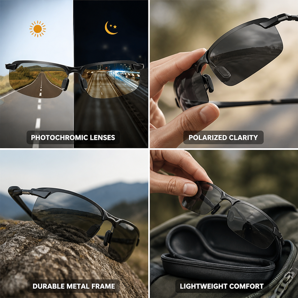 Polarized Photochromic Metal-Frame Sunglasses