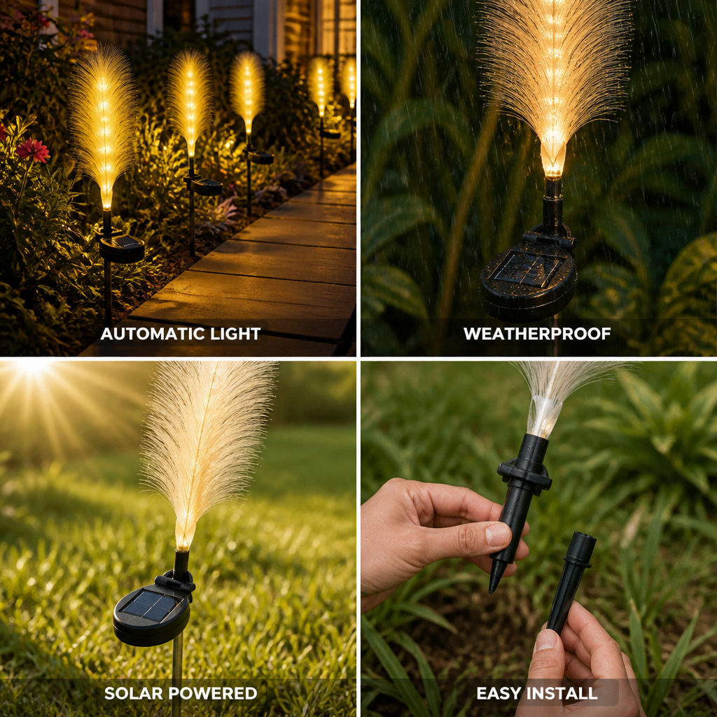 Weatherproof Solar Pampas Grass Stake Light (Warm White LED)