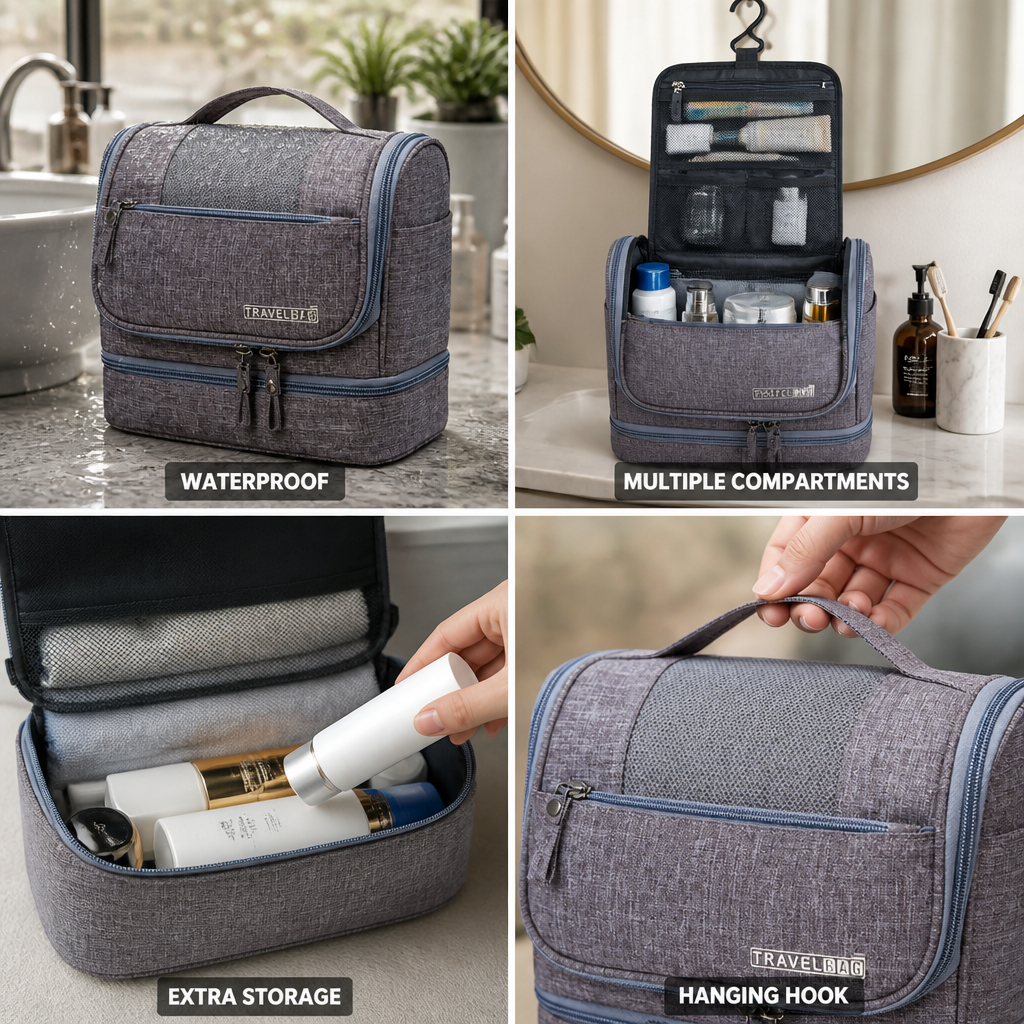 Waterproof & Leakproof Nylon Hanging Toiletry Bag (Multiple Compartments)