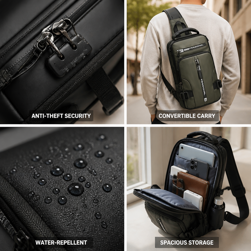 Anti-Theft Water-Repellent Convertible Sling Bag