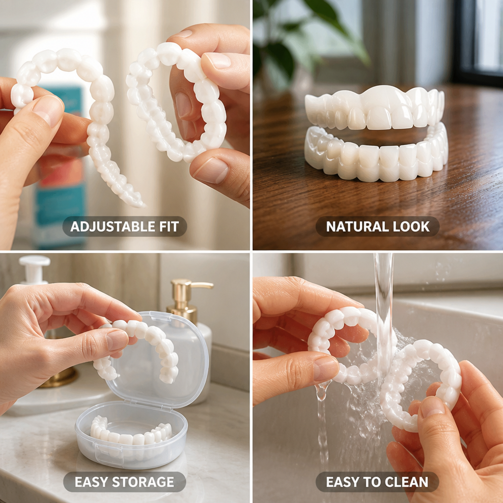 Adjustable Comfort-Fit Denture Set (Upper & Lower, Storage Box)
