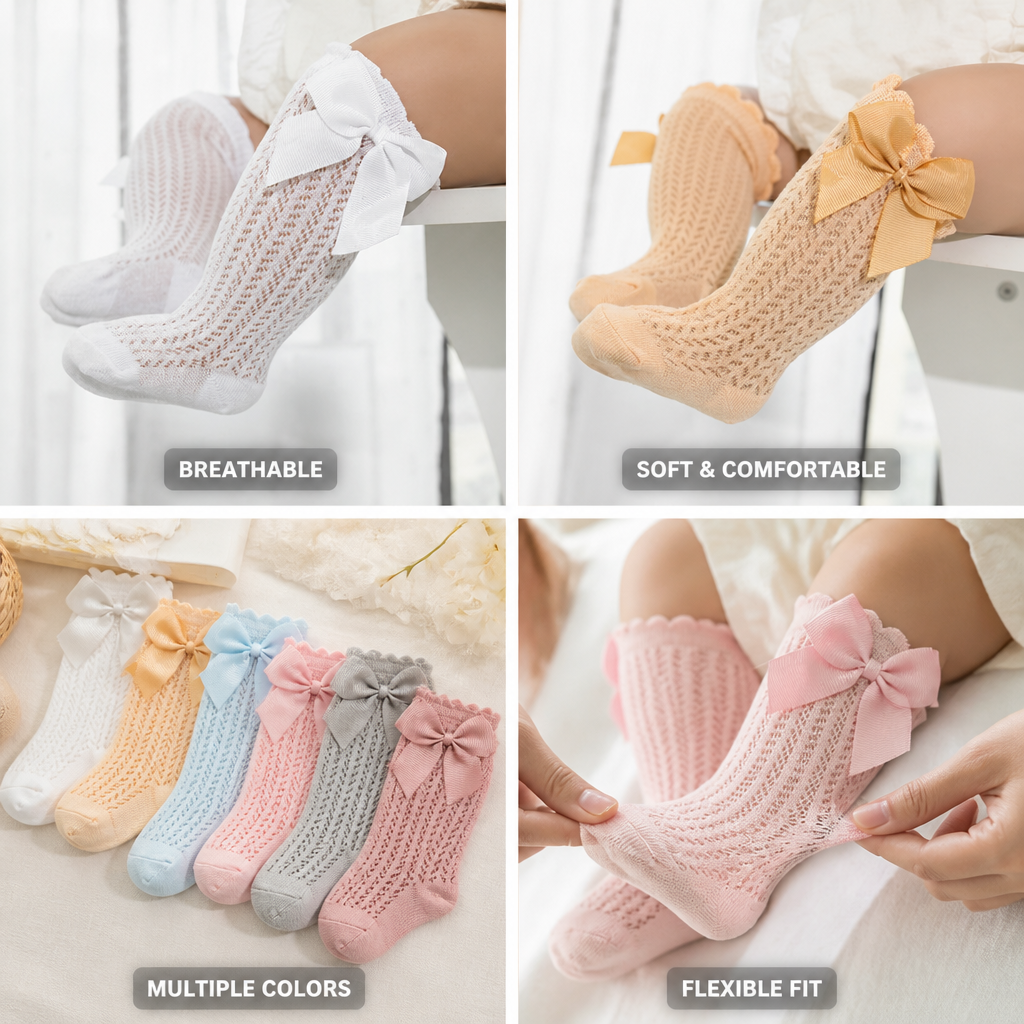 Soft Breathable Cotton Baby Socks With Large Bow