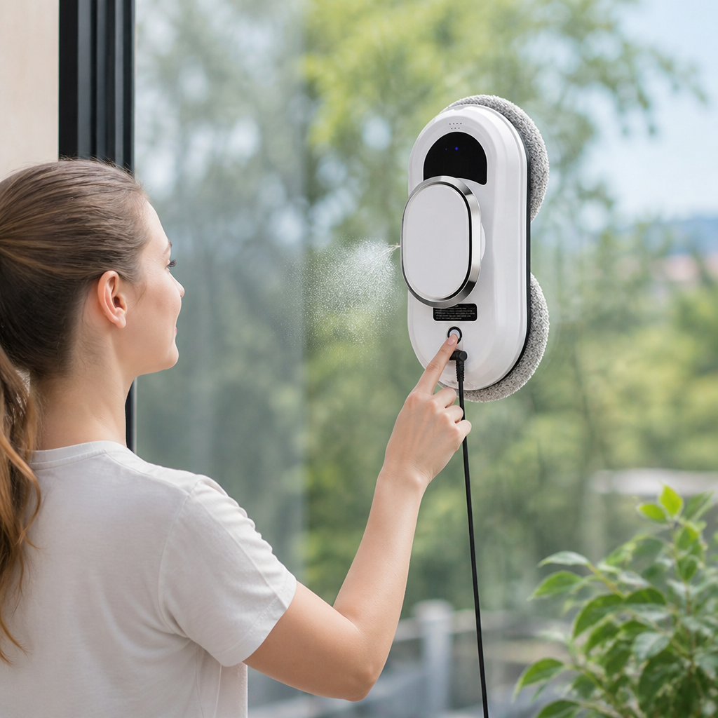 Strong Suction Integrated Spray Robotic Window Cleaner