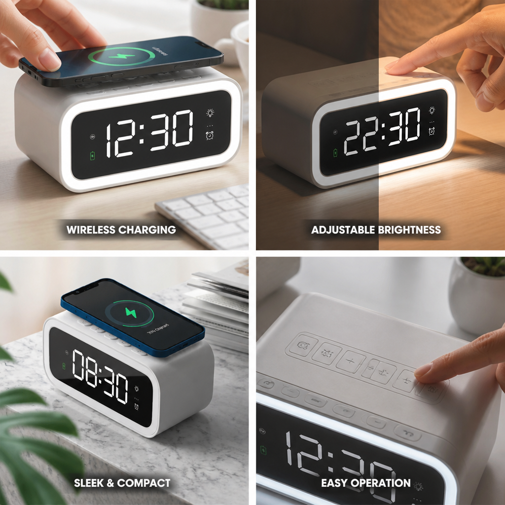 Qi Wireless Charging Adjustable LED Digital Alarm Clock