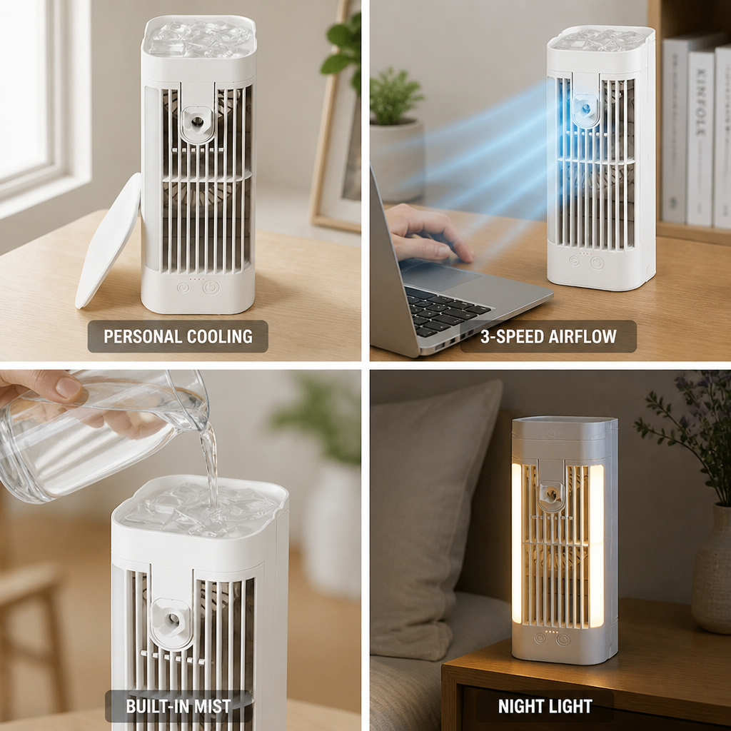 USB Powered Quiet 3-Speed Personal Misting Fan
