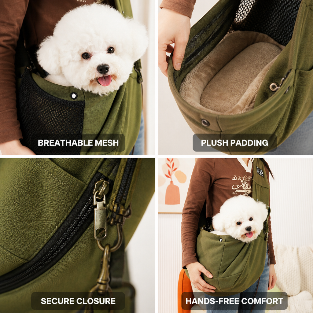 Breathable Mesh & Plush-Padded Pet Sling Carrier (Small Pets)