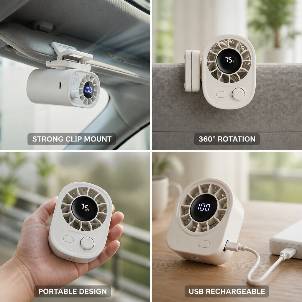 360° Rotating USB-Rechargeable Clip-On Fan