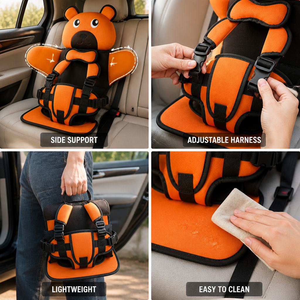 Foam-Padded Side-Wing Adjustable Harness Car Seat Cushion