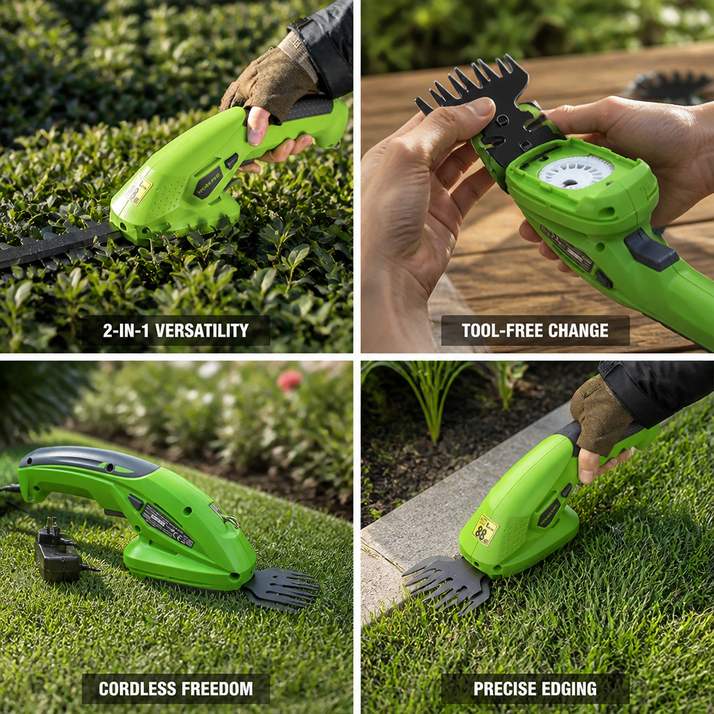 Cordless 2-in-1 Tool-Free Hedge Trimmer & Grass Shears