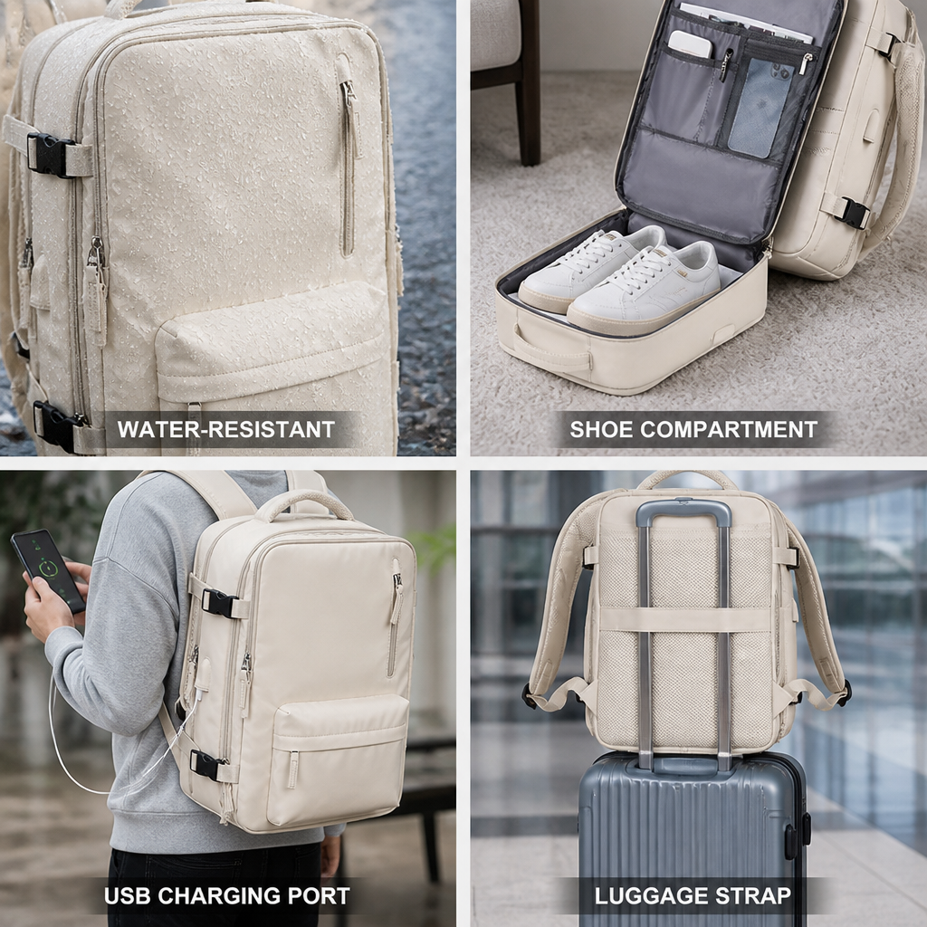 Water-Resistant Shoe Compartment & USB-Charging Travel Backpack (Fits 14-Inch Laptop)