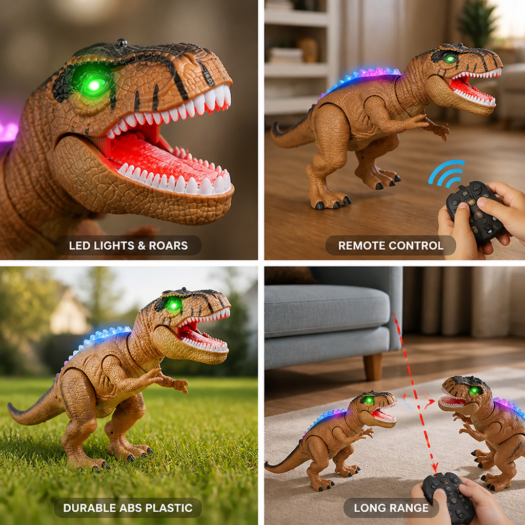 LED Light & Realistic Roar Remote Control Dinosaur Toy