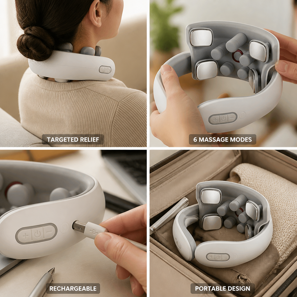 Heat & Vibration Rechargeable Neck & Shoulder Massager (6 Modes)