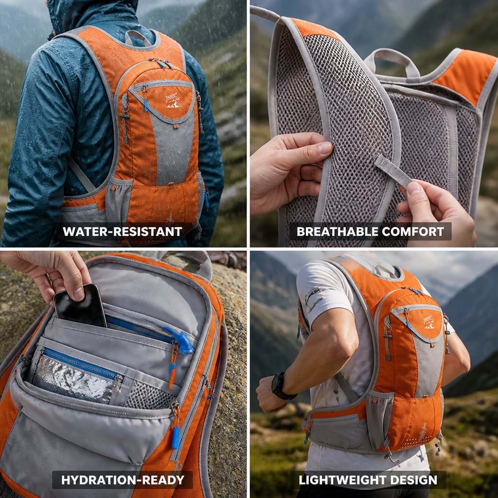 Lightweight Water-Resistant Hydration-Ready Hiking Backpack
