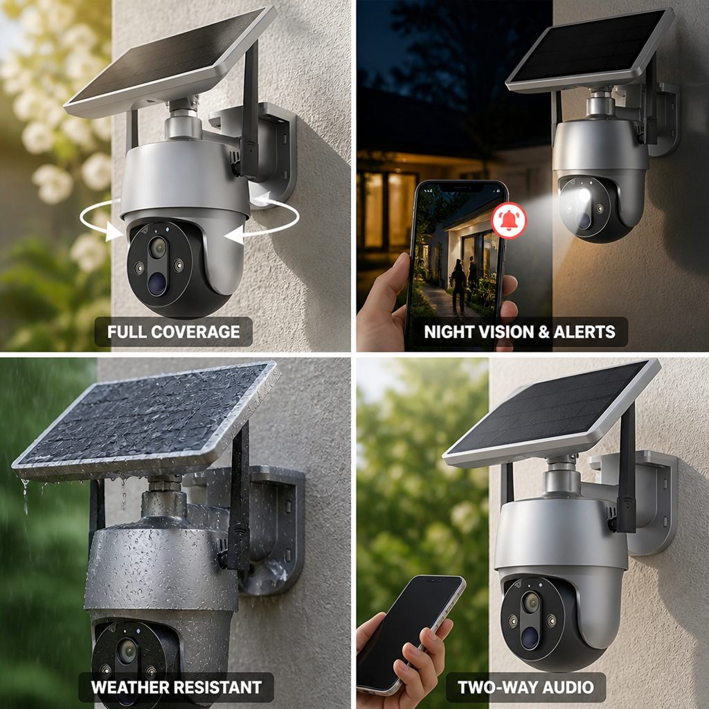Solar-Powered 1080P HD Night Vision Outdoor Security Camera (IP66 Weather-Resistant)