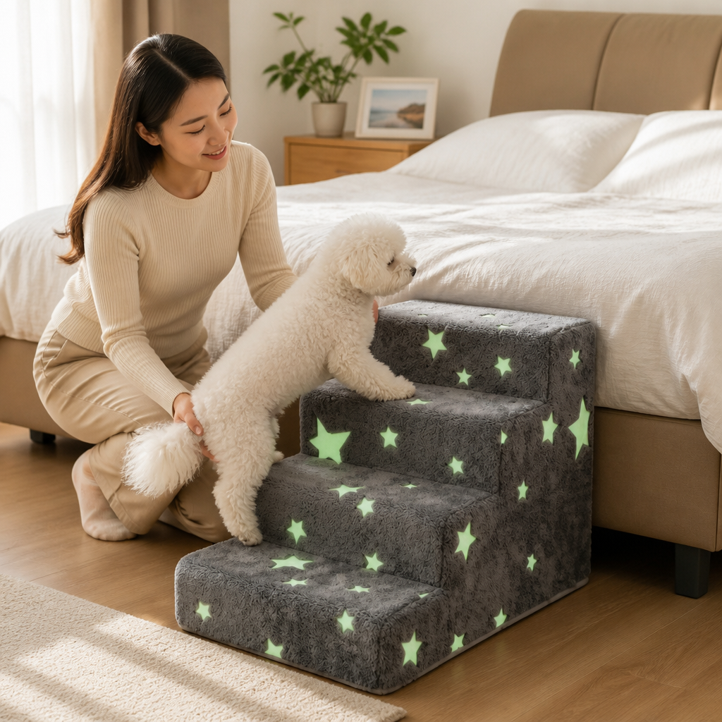 Joint-Friendly Foam Anti-Slip Glow-in-the-Dark Dog Stairs (4 Steps)