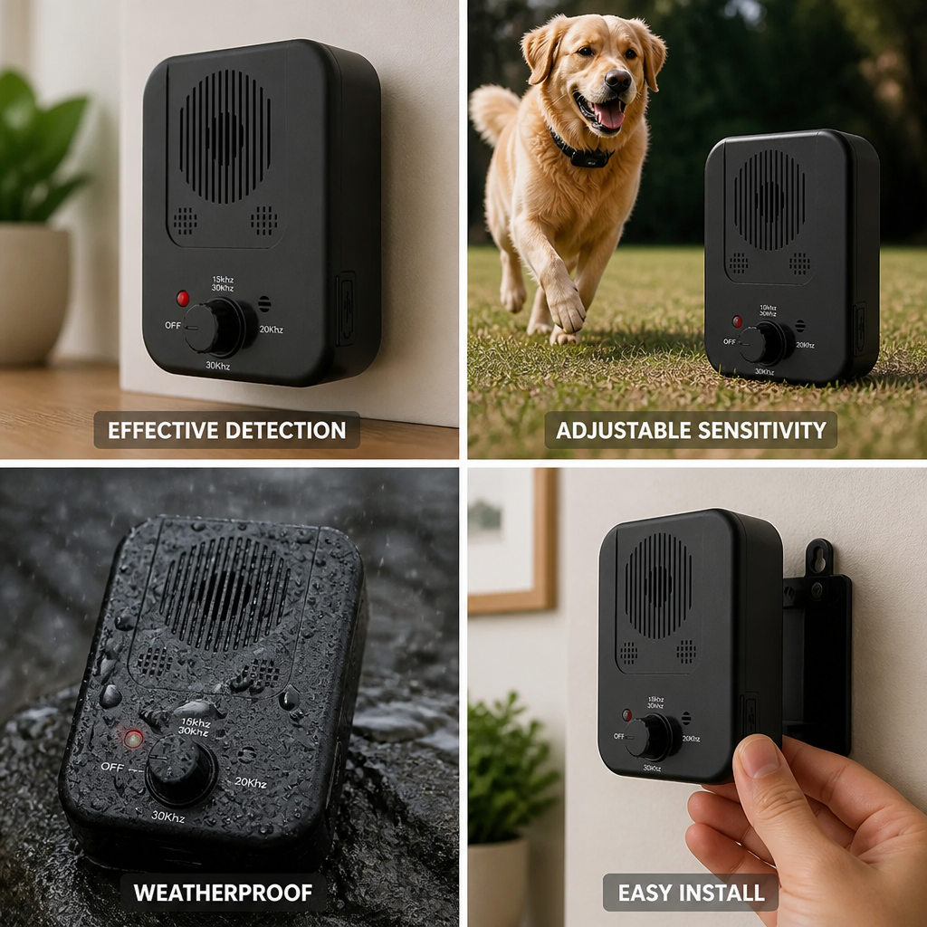 Weatherproof Ultrasonic & Vibration Bark Control Device (Adjustable Sensitivity)