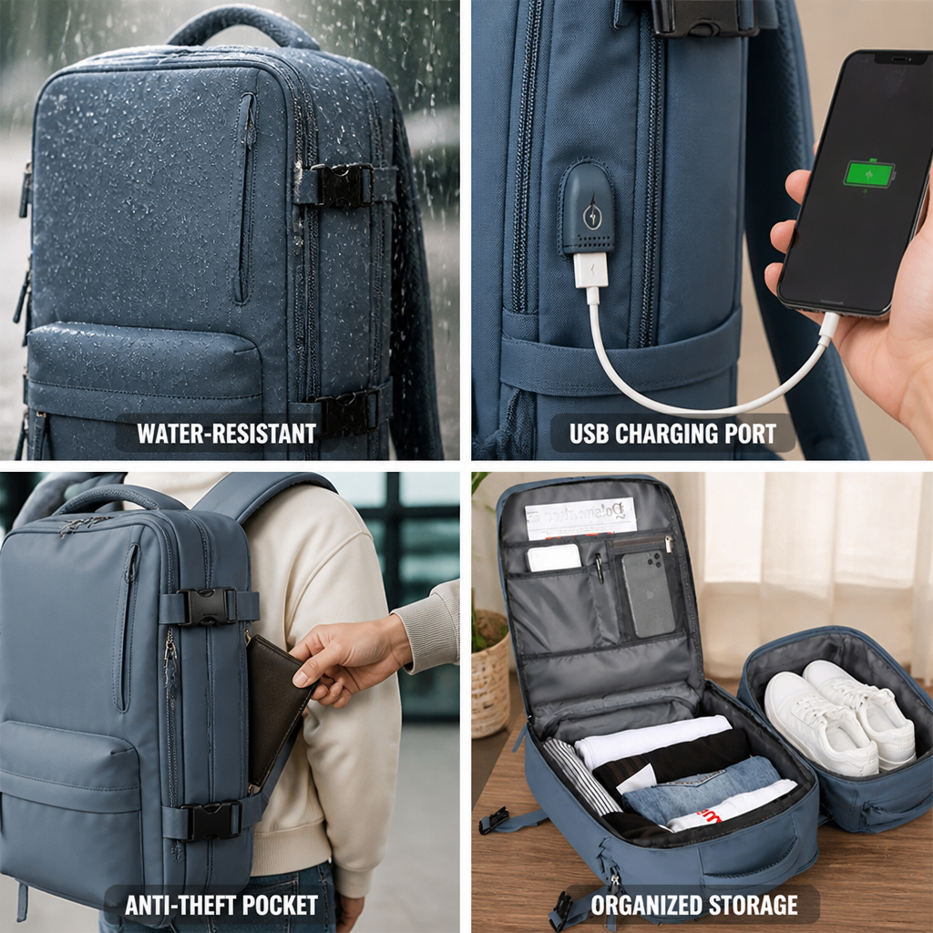 Water-Resistant Nylon Anti-Theft USB Travel Backpack