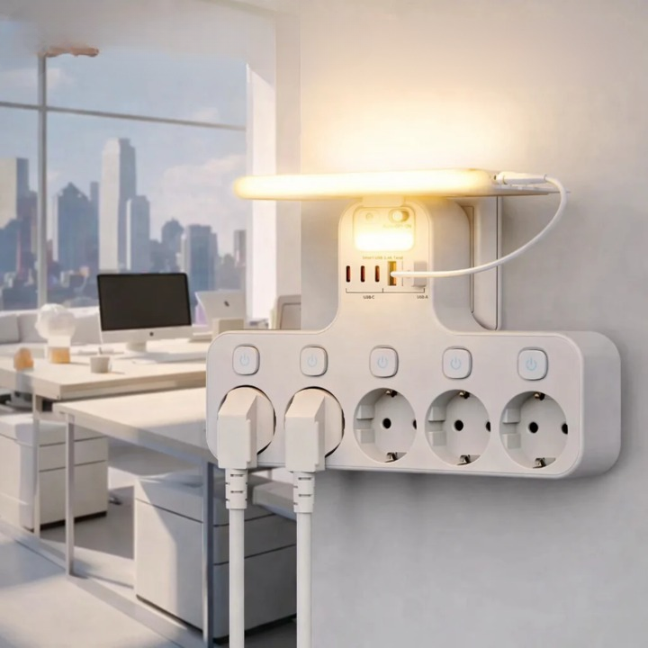 Power Strip with 5 Outlets, USB Ports, and Integrated Night Light