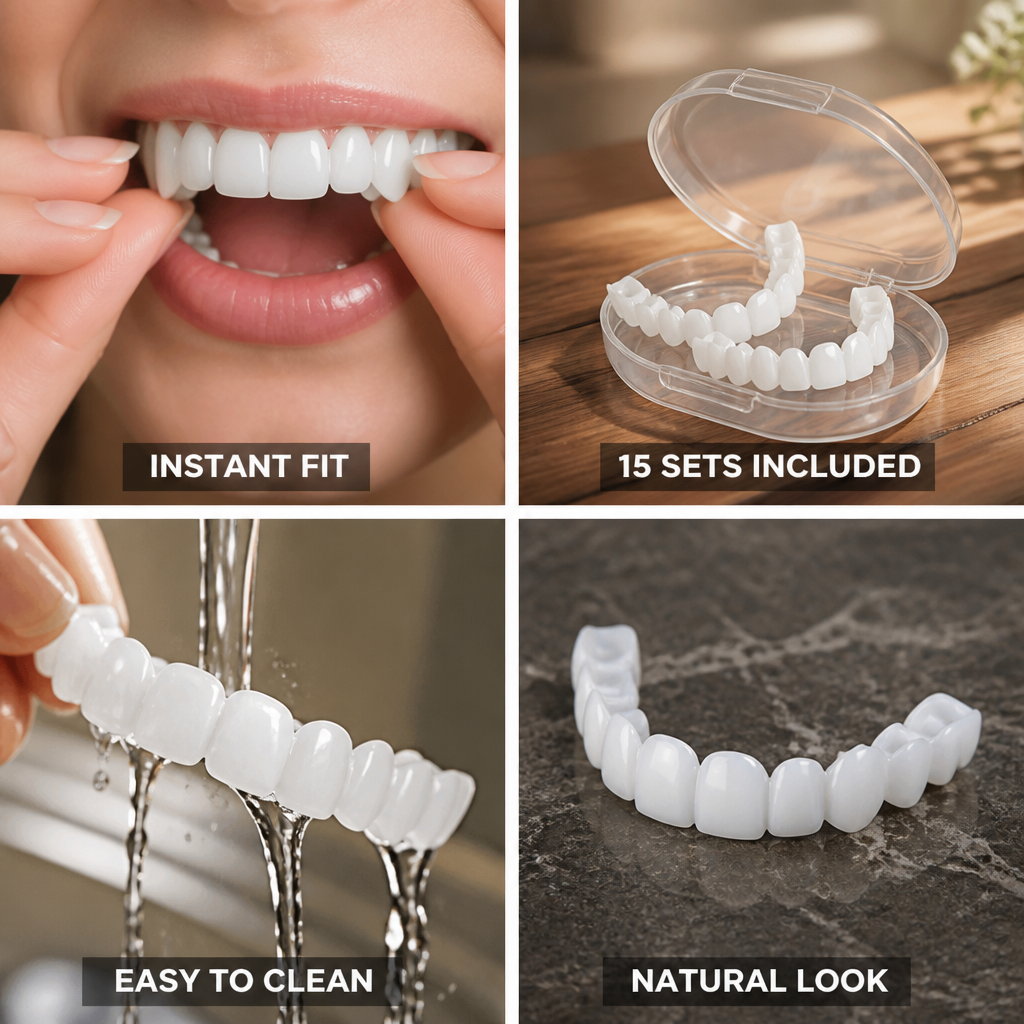Instant Natural-Looking Unisex Temporary Dentures (Upper & Lower, 15 Sets)