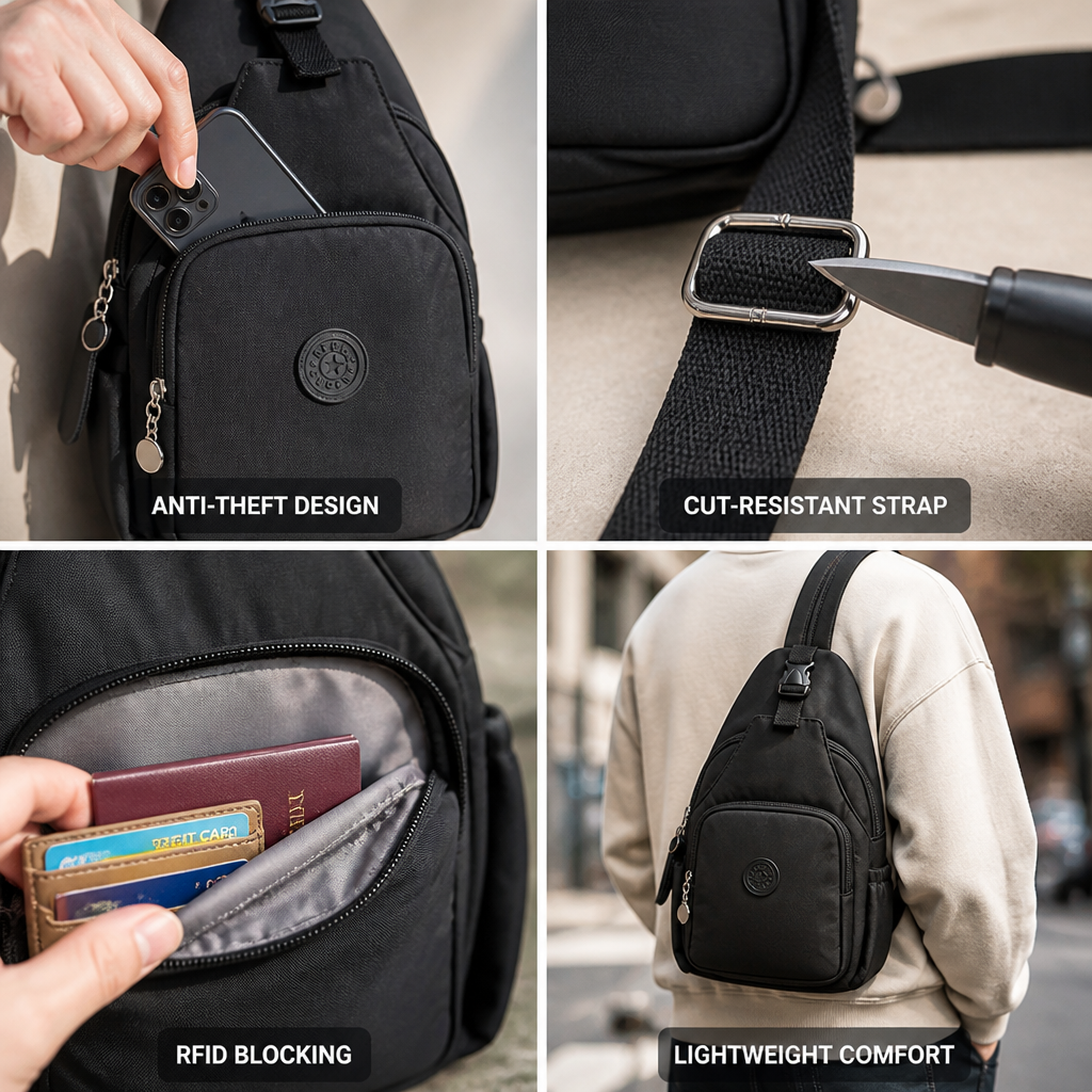 Hidden-Pocket Cut-Resistant & RFID-Blocking Crossbody Bag