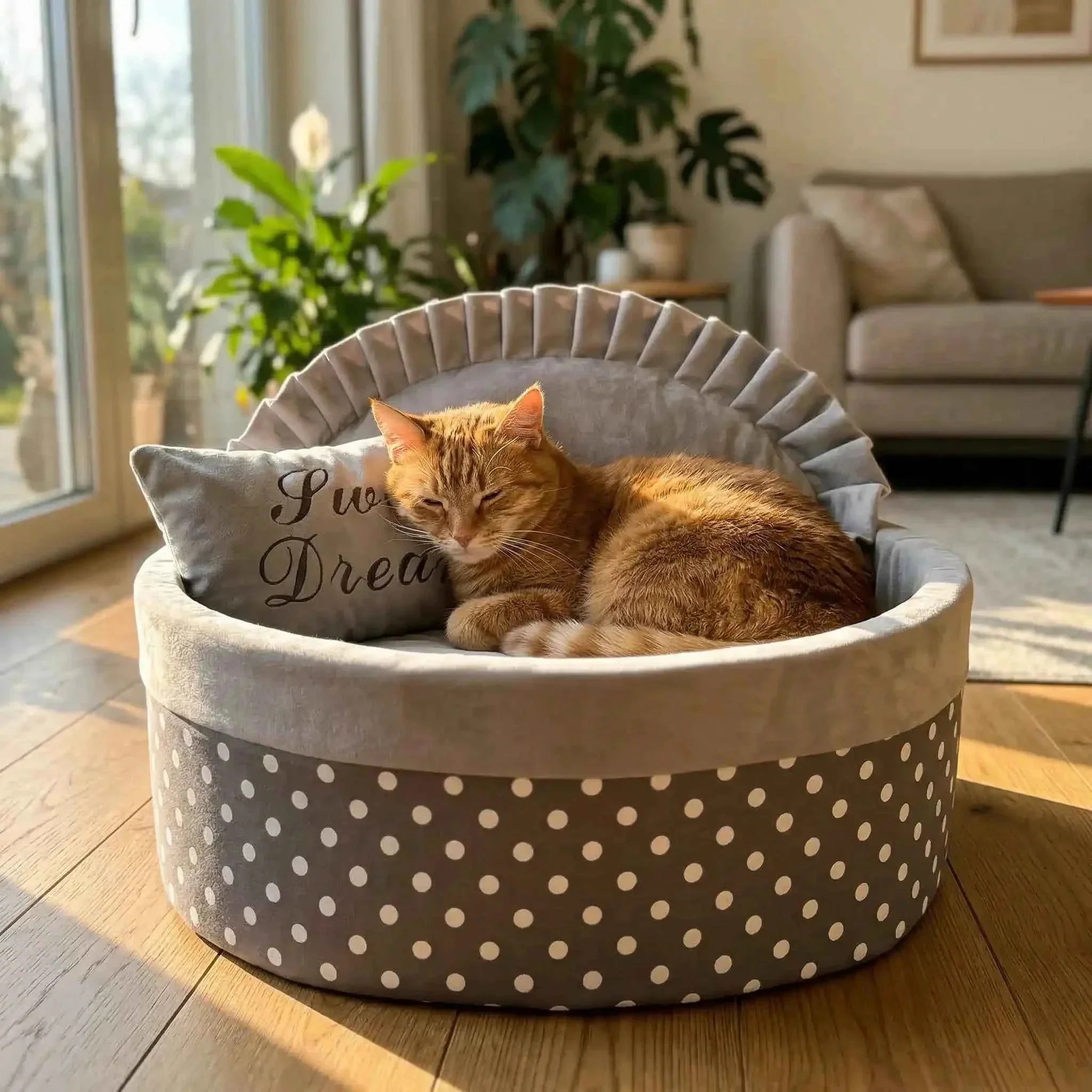 Polka Dot Pet Bed for Small Dogs and Cats – Comfortable Design