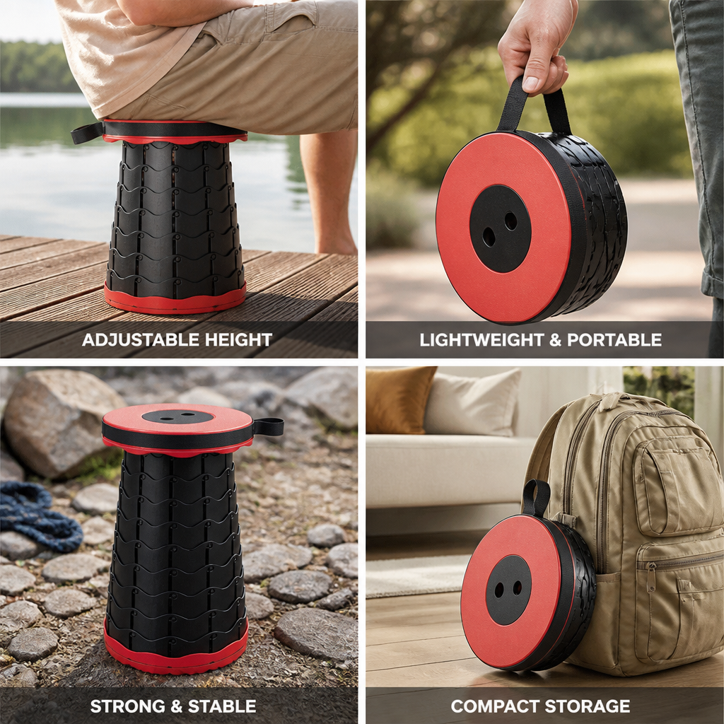 Lightweight Telescopic Height-Adjustable Camping Stool