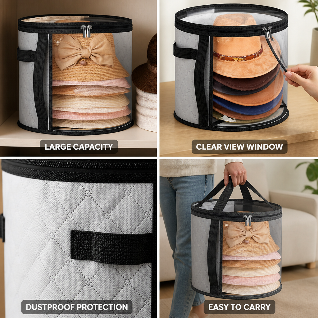 Clear-Window Dustproof Hat Storage Case (Holds 57 Wide-Brim Hats)