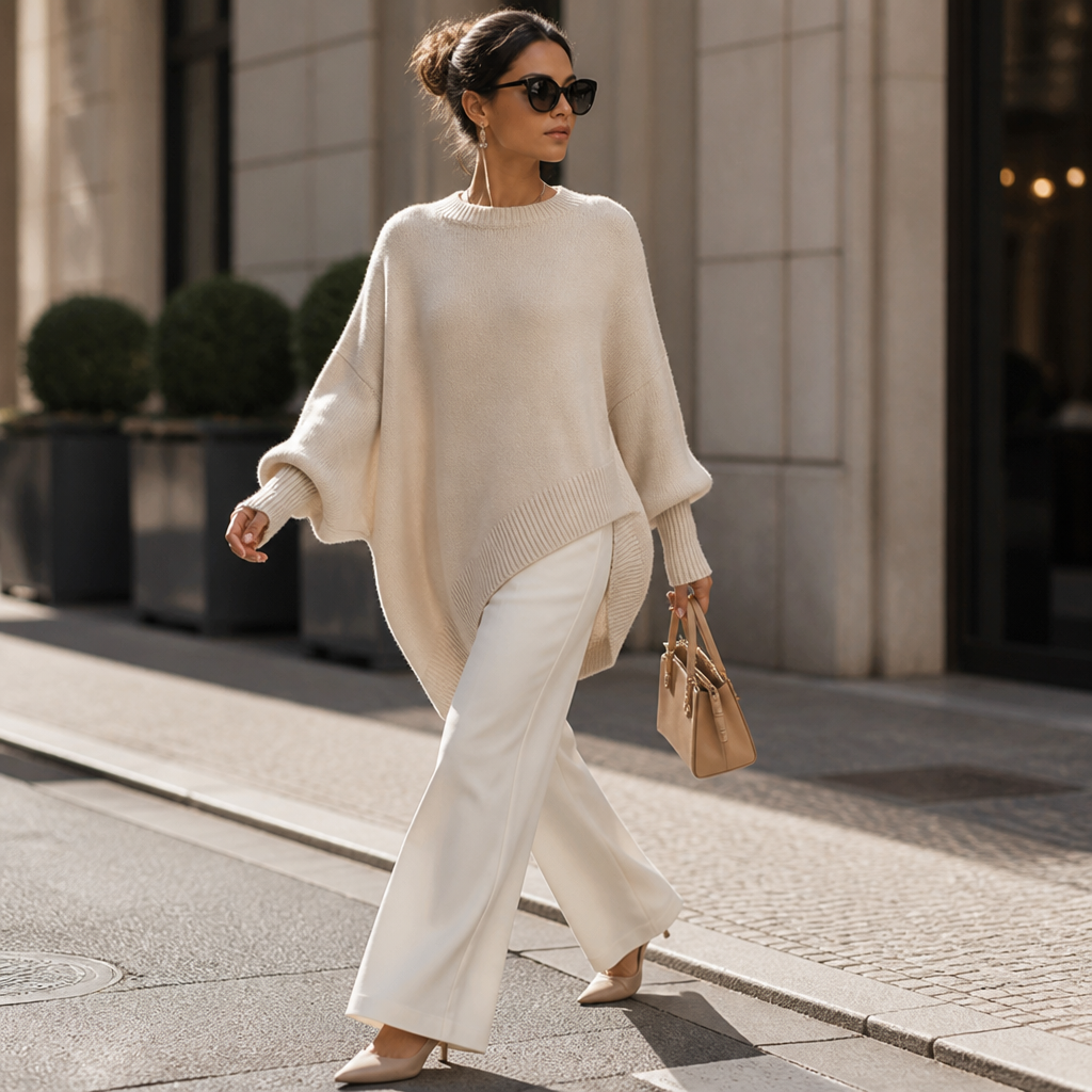VeluraMist™ – Oversized Wool-Blend Sweater with Asymmetrical Cascade Hem