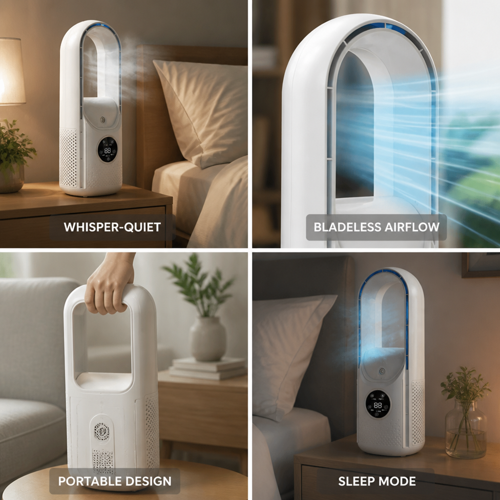 Whisper-Quiet Bladeless Bedside Air Cooler