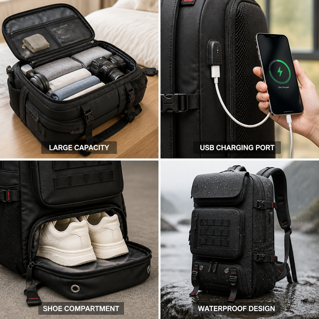 Waterproof 50L Travel Backpack (Built-In USB Port & Shoe Compartment)